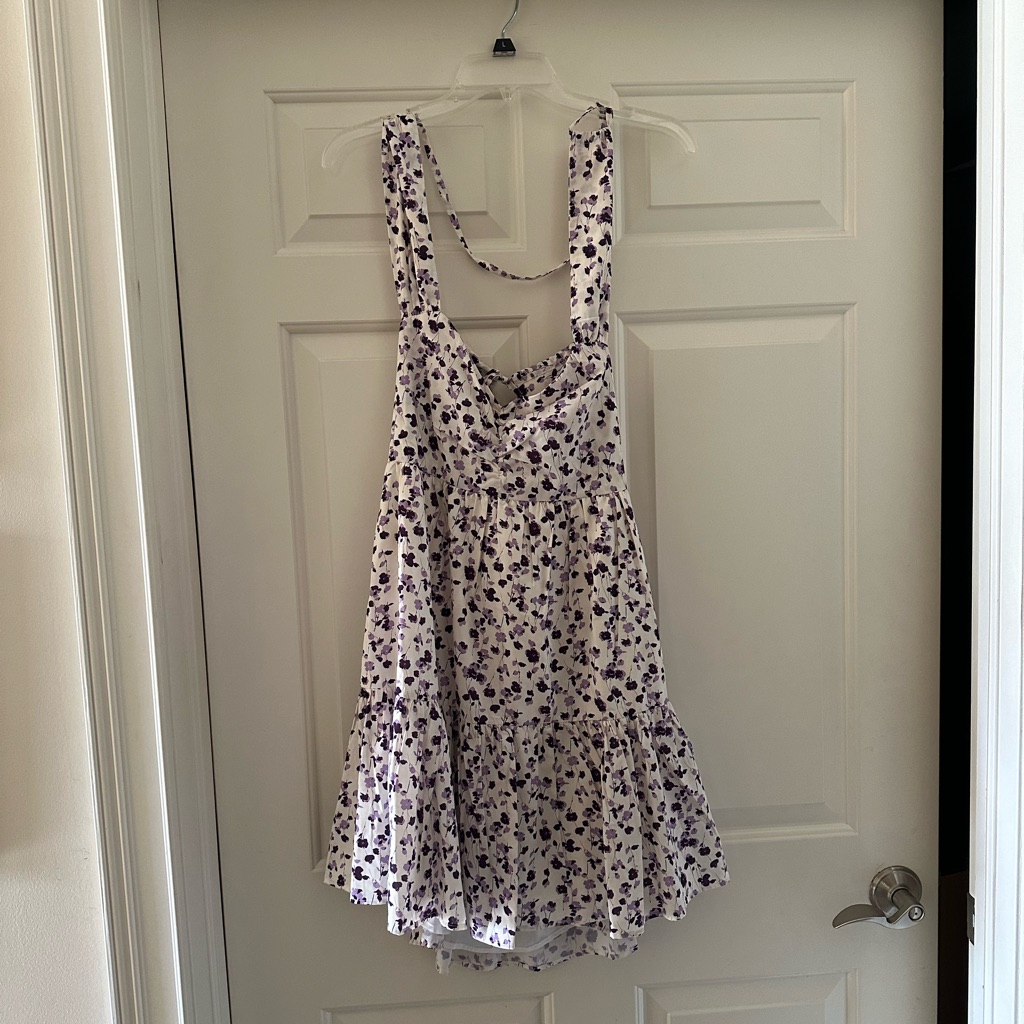 Pink Lily Skip Through Today Ivory/Purple Floral Mini Dress